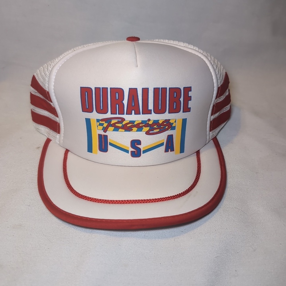 Vintage 3 Stripe Trucker Hat Snapback Cap DURALUBE RACING USA NASCAR Nissin
